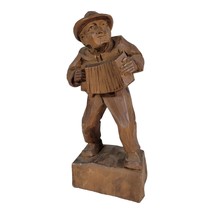Vintage MCM Hand Carved Old Man with accordian wooden unsigned - £15.46 GBP