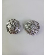 Vintage CROWN TRIFARI SILVER TONE BRUSHED CLIP ON EARRINGS Etruscan Flor... - $510.12 MXN