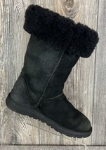 UGG Classic Tall Boots Women&#39;s 5 Black Pull On Fold Over Suede Sheepskin 5815 - £17.50 GBP