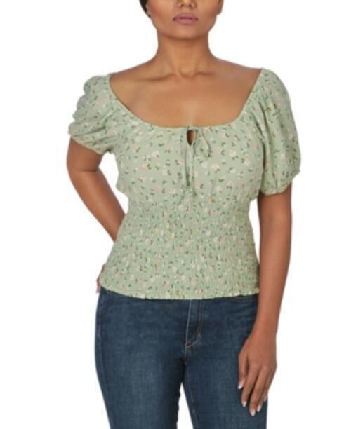 MSRP $20 Just Polly Juniors&#39; Printed Smocked Blouse Green Size XL (TORN) - $6.84