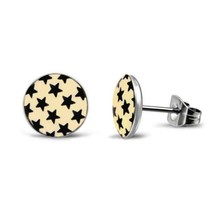 Tiny Stars Earrings 10mm Round Stud Stainless Steel Black Star Post Pair New - £5.46 GBP