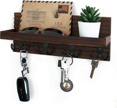 Wooden Key Holder Wall Mounted Mail Organizer and Key Hanger - Rustic Fa... - £30.01 GBP