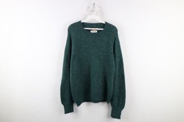 Vintage 70s Streetwear Mens Small Distressed Blank Knit Crewneck Sweater Green - £38.94 GBP
