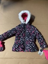 London Fog Girls Purple Hooded Winter Coat with Mittens Size  L 6x ( K5) - £46.25 GBP