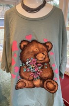 Vintage 90s Teddy Bear With Hearts Flower T Shirt 2XL USA MADE Single Stitch NWT - $20.00