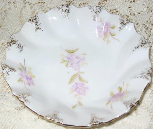  Dessert/Candy Bowl-Floral Purple Pattern w/Gold Trim-Porcelain -5 in - $10.00