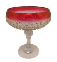 Vintage Glass Compote Diamond Point Pattern And Ruby Red Rim Candy Dish Holiday - $27.54