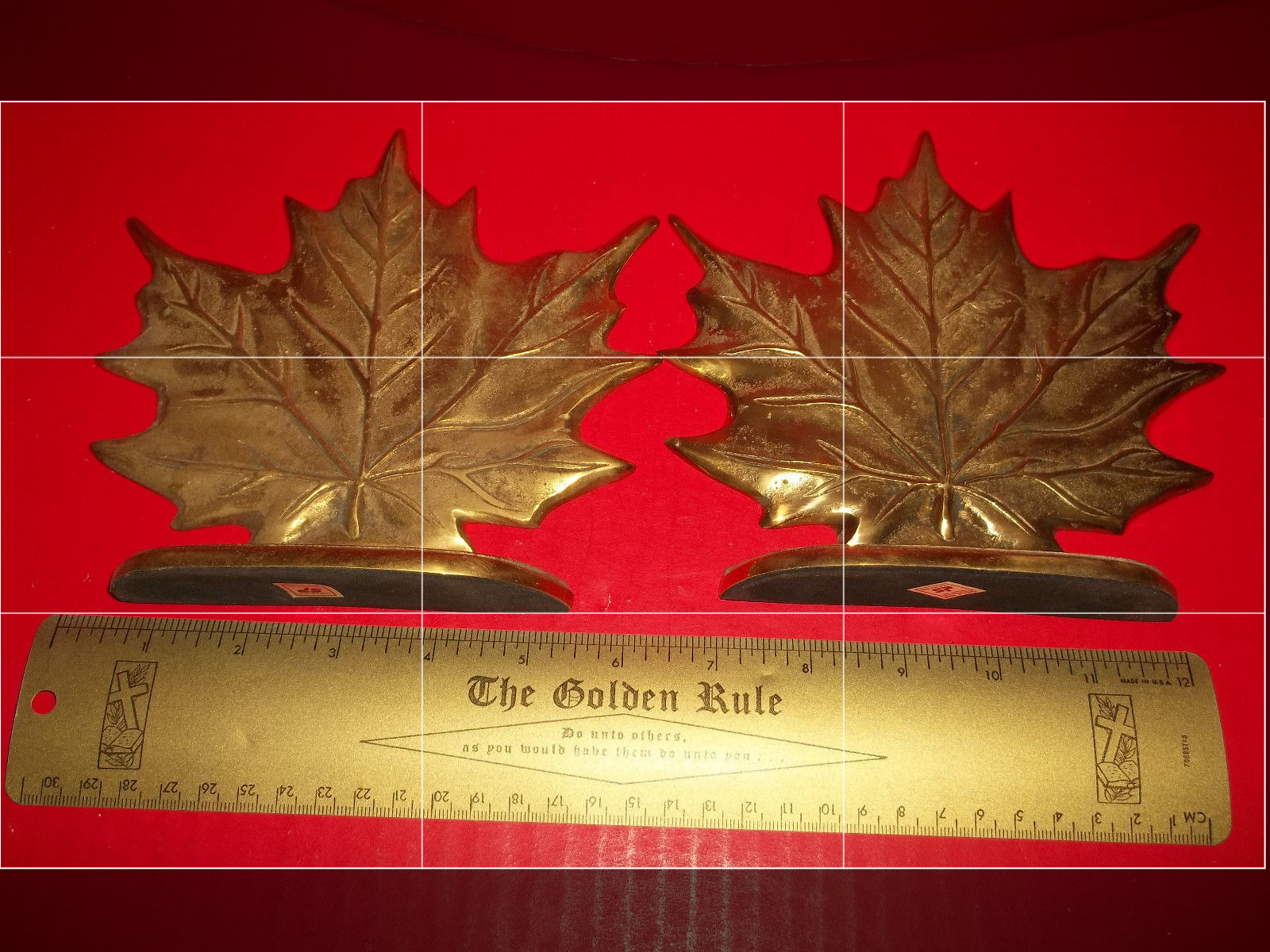 Primary image for Metalware Set Brass Maple Leaf Bookend Pair San Pacific Book Decor Home Treasure