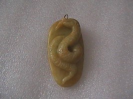 Vintage 14k Solid Yellow Gold Bail light Greenish Brown Snake Jade Pendant - £59.81 GBP