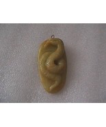 Vintage 14k Solid Yellow Gold Bail light Greenish Brown Snake Jade Pendant - £59.32 GBP