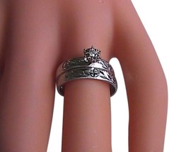 10k WG .07ct  Diamond Cut Christian Bridal Diamond Wedding Ring Set 3.6 grams - £279.77 GBP