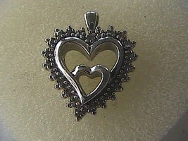 Vintage Sterling Silver Diamond Chip Double Heart Pendant 7.0 grams - £23.89 GBP