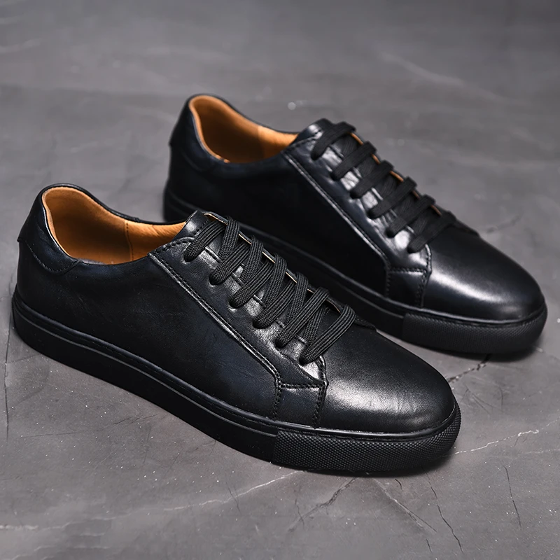 Men Casual Shoes Lace Up Tennis Sneakers Genuine leather Quality Footwea... - $140.78