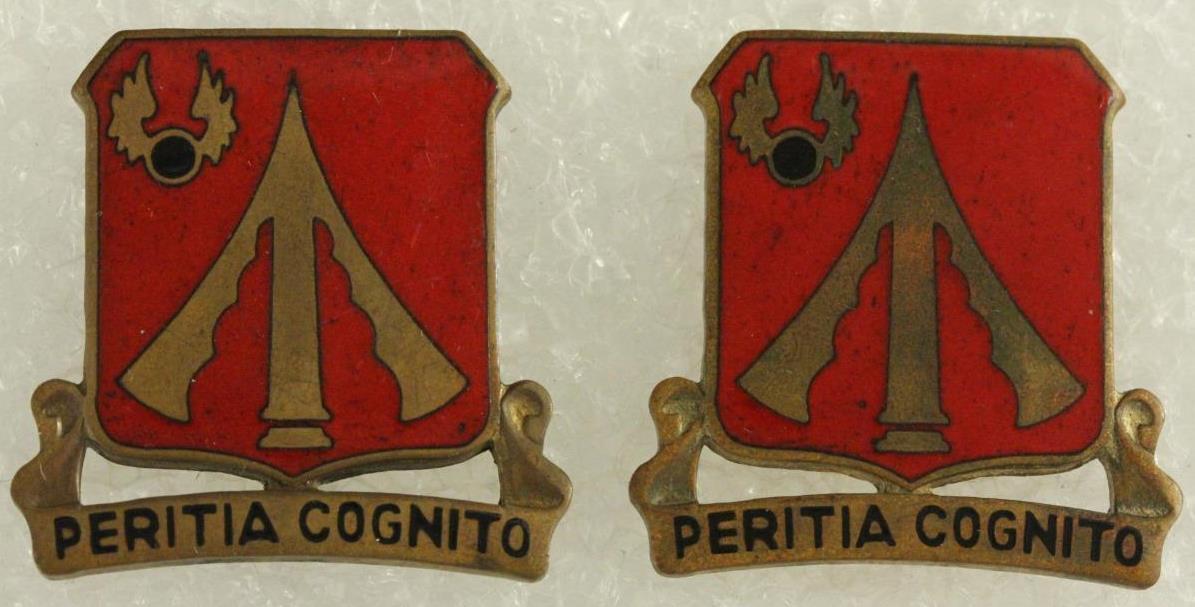 Primary image for Vintage US Military DUI Insignia Pin Set PERITIA COGNITO 782nd Maint Battalion