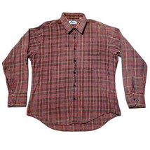 Mens Blue Mountain Button Up Plaid Flannel Long Sleeve Shirt Large Rust - $8.95