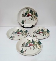 NEW RARE Pottery Barn Set of 4 Christmas in the Country Salad Plates 8.75&quot; Stone - £79.91 GBP