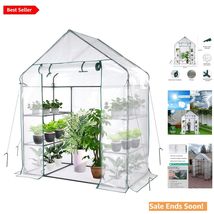 Portable White Walk-in Greenhouse with Roll-up Door for Outdoor Gardening - $115.78