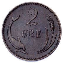 1891 Denmark 2 Ore Coin In AU, KM# 793.1 - €62,49 EUR