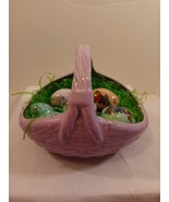 Hand Painted Pink Ceramic Easter Basket with 7 Personalized Decoupage Eggs - £18.77 GBP