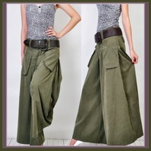 Wide Leg Open Fly Big Pockets Cargo Pleated Trousers Army Green Gray and Black