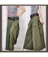 Wide Leg Open Fly Big Pockets Cargo Pleated Trousers Army Green Gray and... - £62.44 GBP