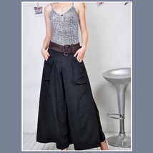 Wide Leg Open Fly Big Pockets Cargo Pleated Trousers Army Green Gray and Black image 3
