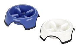 Plastic Rubber Base Skid Stop Slow Feeder Dog Bowl Control Dish Colors Vary Choo - $16.05+