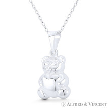 Pot Belly Teddy Bear &amp; Heart Charm 3D Pendant in Italy-Made .925 Sterling Silver - £12.74 GBP+