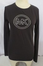 MICHAEL KORS Top  Studded MK Logo Embellished Long Sleeve Jersey Black Sz S - £19.95 GBP