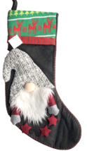 Gnome Christmas Stocking Fair Isle Border Felt 18&quot; Long Gnomes Sweater Hat - $24.38