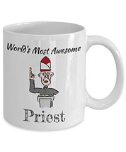 Novelty Coffee Mug - Worlds Most Awesome Priest - White Ceramic Cup (11oz) - £11.68 GBP