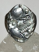 Navajo ring size 12 squash blossom leaves band sterling silver men women - £160.83 GBP