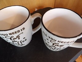 2# New“All You Need Is Love &amp; Coffee” Mug Cup Gray Ceramic Stoneware 16oz - £8.12 GBP