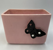 Vintage McCoy Jeweled Line Pink Planter With Black Butterfly READ - £55.94 GBP