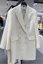 ZARA BNWT 2025. OYSTER WHITE WOOL FROCK COAT NOTCHED LAPEL COLLAR. 2411/... - $168.09