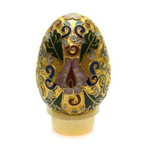 Vintage Solid Brass Cloisonne Enamel Colorful Flowers Hand Painted Egg 2&quot; h - £9.32 GBP