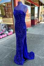 Royal Blue Sequin One-Shoulder Backless Long Prom Dresses with Slit,Evening Part - £113.86 GBP