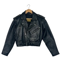 VTG 90s Protech Leather Appaarel Jacket Womens Medium Black Cropped Bike... - $123.74