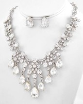 Clear teardrop glass crystal bridal necklace set princes pageant evening formal - $56.00