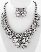 Chunky Clear Crystal Necklace Set Wedding Bride Prom Evening Formal jewelry - £38.71 GBP