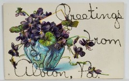 PA Greetings from Albion Pennsylvania Glitter Decorated Postcard S10 - $9.95