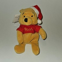 VTG Winnie the Pooh Bean Bag Plush Red Santa Hat Christmas 8&quot; Disney Sto... - $12.82