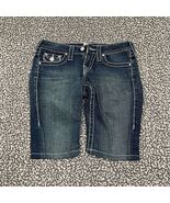 Vintage True Religion Shorts Women 26 Blue Denim Bermuda Jeans Pockets O... - $40.31 CAD
