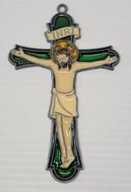 H) Vintage Suncatcher Stained Acrylic Glass Jesus Crucifix Hanging Ornament - $178.39 MXN