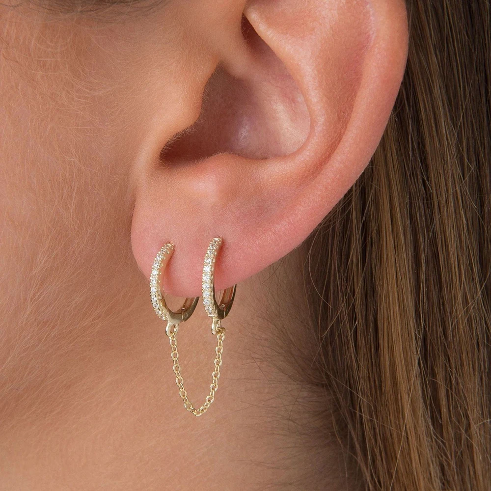 In hoop earrings double circle cubic zirconia square pendant cartilage earring piercing thumb200