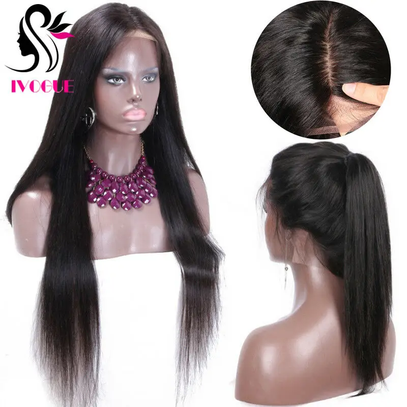 5*5 Silk Base Human Hair Wigs Skin Top Lace Closure Wig Long Straight Brazilian - £127.33 GBP+