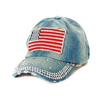 AMERICAN FLAG Washed Denim Bling Baseball Cap One Size Fits Most NEW - £14.42 GBP
