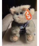 Ty Attic Treasures WHISKERS The Gray Cat PLUSH - 8&quot; Toy Blue Velour Over... - £4.42 GBP