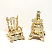 1970 Salt and Pepper Shaker Set Wood Stove Rocking Chair Vintage Metal 2.25&quot; USA - £9.50 GBP