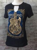 Hard Rock Couture Baltimore Womens T Shirt Size Medium Key Hole Neck Beaded - £22.30 GBP